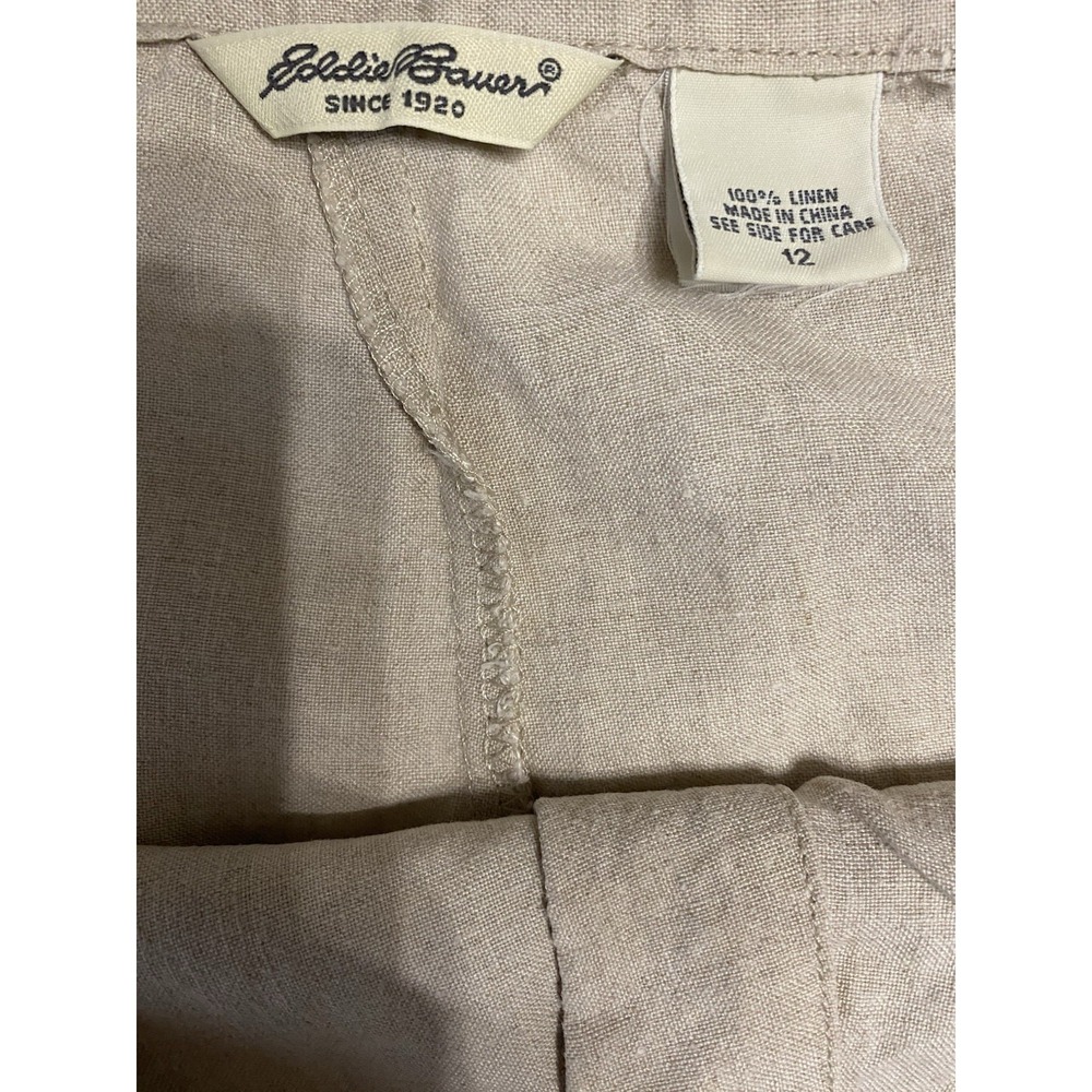 Eddie Bauer 100% Linen Midi Skirt Size 12 Button Front Beige Oatmeal Coastal - Picture 3 of 8